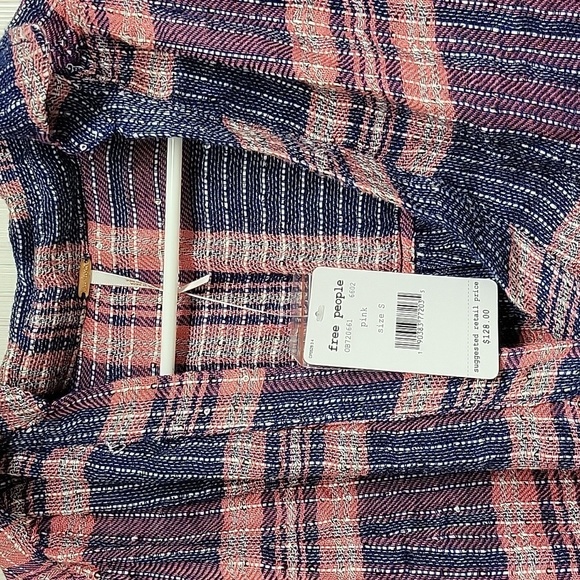 NWT Free People small plaid tunic with sequins - Picture 6 of 8